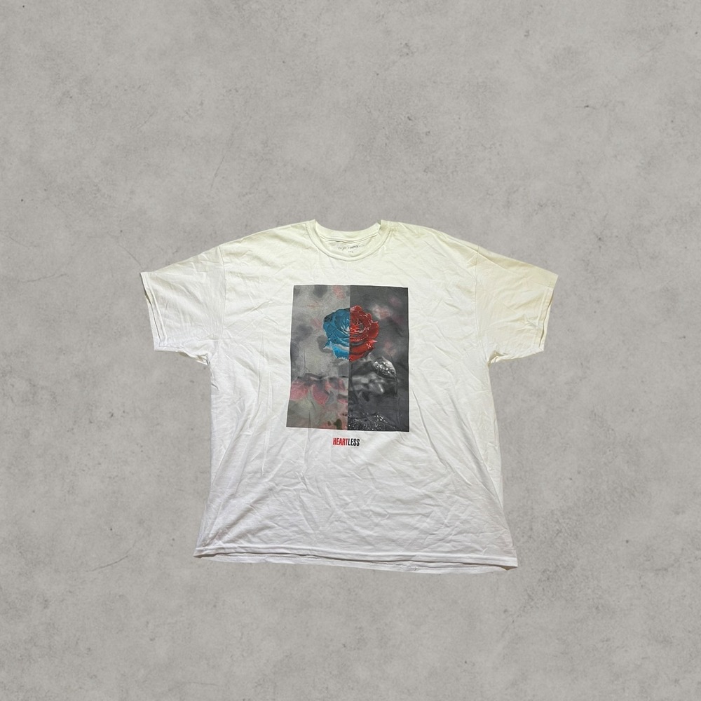 Fashion Nova Men Heartless Rose Graphic Tee White 2XL Short Sleeve Cotton Shirt